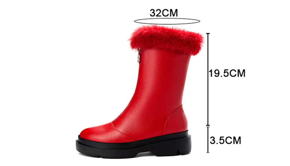 Gdgydh Long Plush Inside Leather PU Snow Boots Plush Boots Women Warm Natural Fur Winter Boots Female With Zipper High Quality