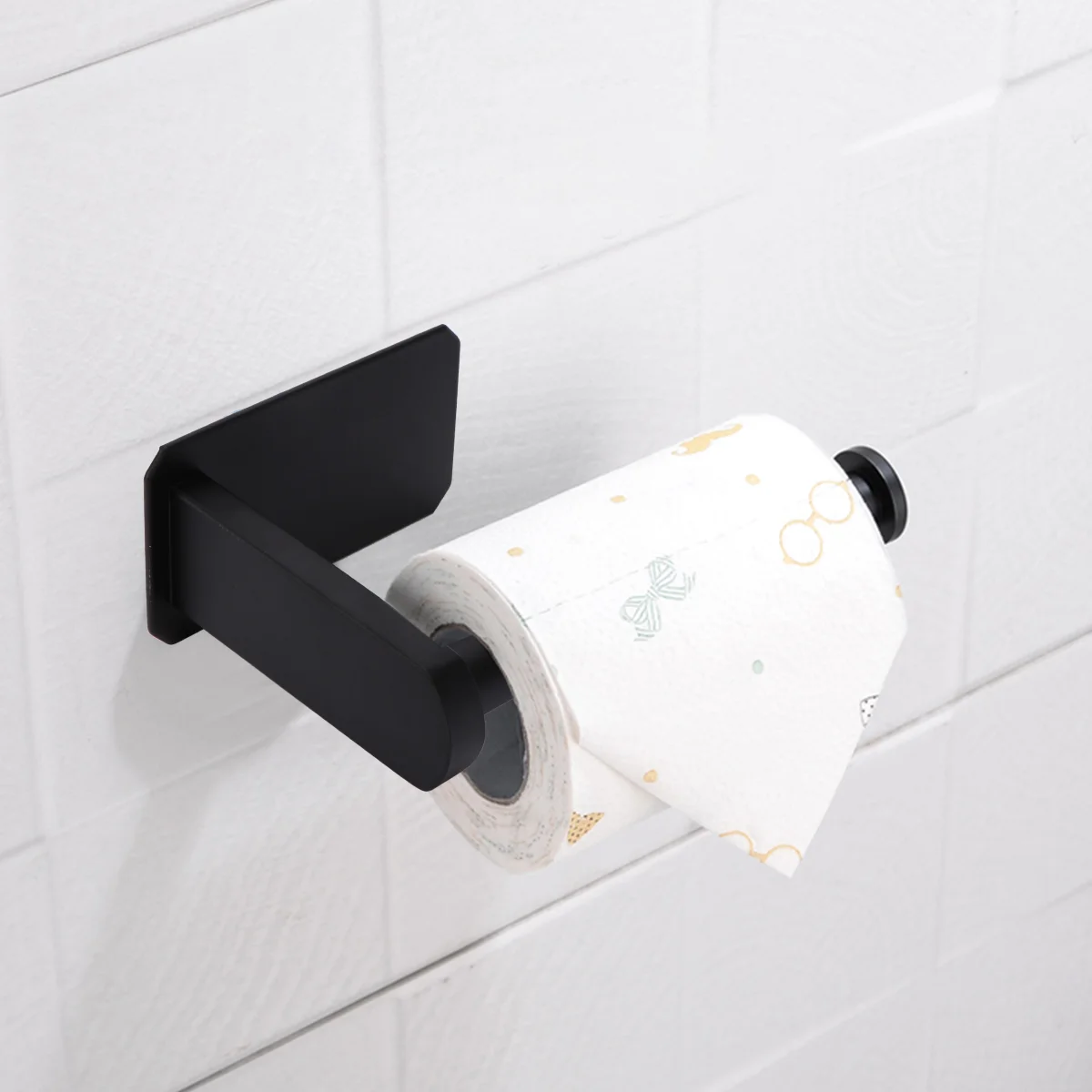 

Holes Roll Paper Holder Stainless Steel Paper Towel Rack for Bathroom Black