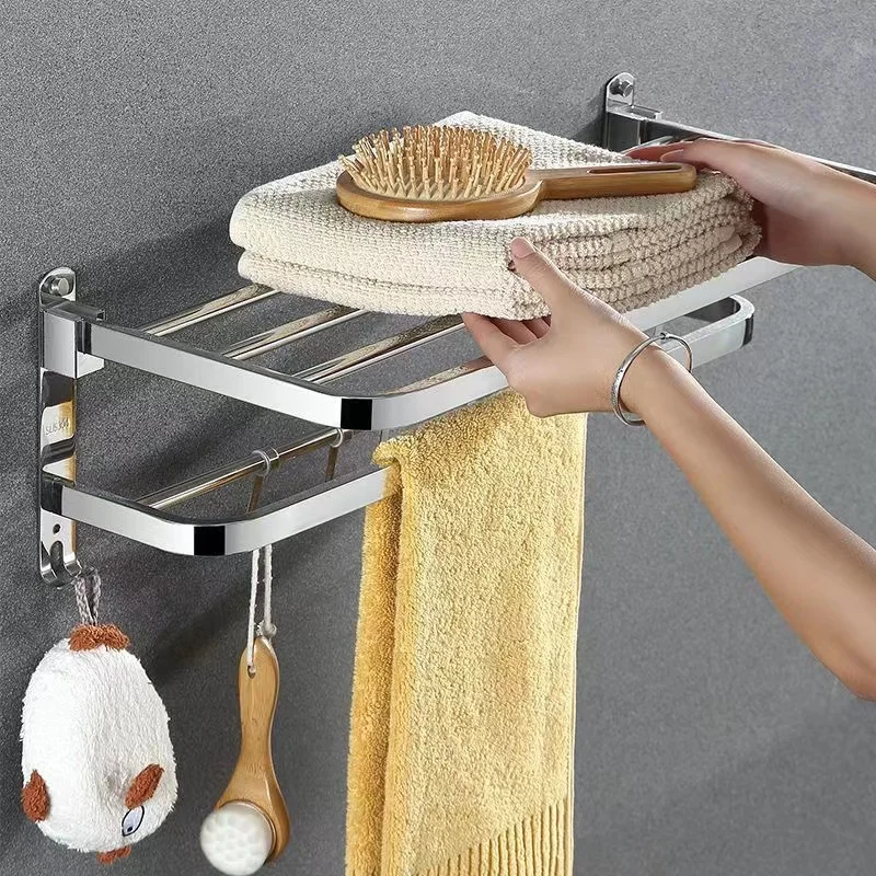 

Towel Rack Punch-Free Bathroom Shelves Shampoo Holder Accessories Folding Storage Shower Rack Organizer Wall-Mounted Hanger