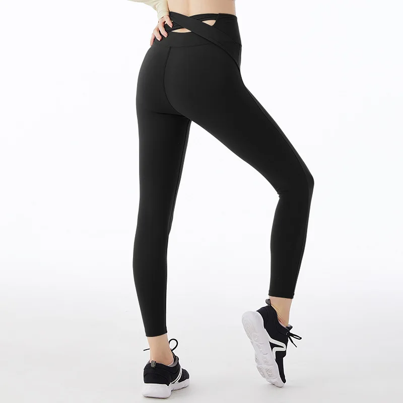 

Yoga Leggings Women's High Waist Seamless Peach Hip Cross Back Quick-Drying Running Fitness Pants Trousers Female Sportswear