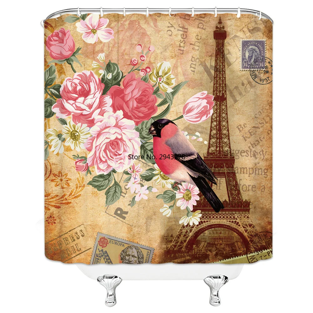 

Европейская ретро занавеска для душа с 3d принтом, комплект из полиэстера, водонепроницаемая карта Эйфелевой башни, занавеска для ванной, за...