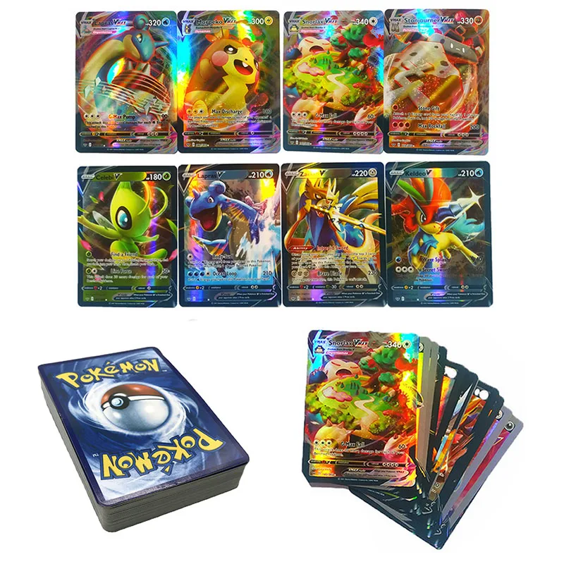 

100Pcs Pokemon Cards V VMAX MEGA GX EX TAG TEAM Energy TAKARA TOMY Game Card Shining Battle Trading Carte Best Selling Kids Toys