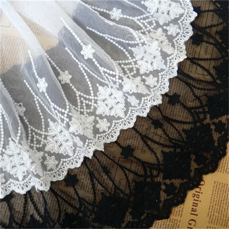 

23CM Wide Soft Mesh Embroidered Lace Trim DIY Wedding Dress Veil Skrit Sewing Accessories