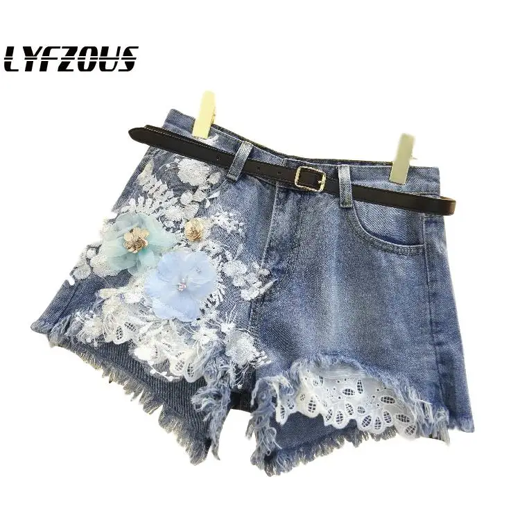 Женские шорты корейские джинсовые с цветочной вышивкой женские модные со