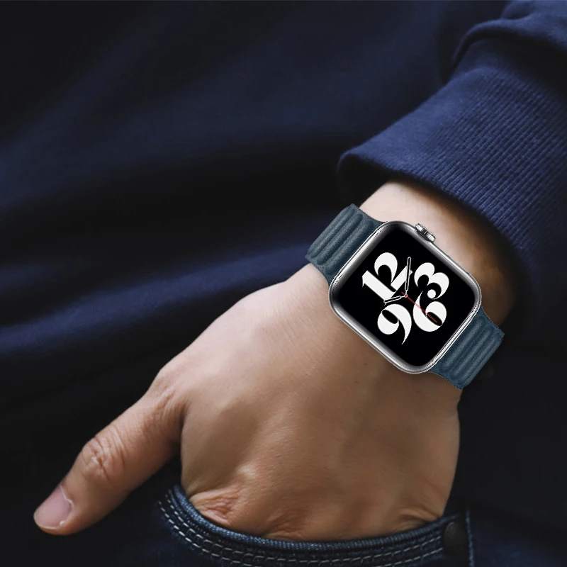 Фото Ремешок кожаный для Apple watch band 44 мм 40 мм, оригинальный магнитный браслет для наручных часов Apple watch band 1:1 38 мм 42 мм, iWatch seвозы 3 5 4 6 №3