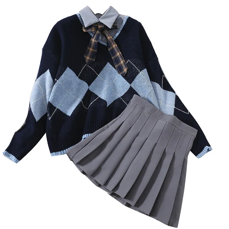 Женские комплекты из трех предметов рубашки в стиле преппи ретро свитера и