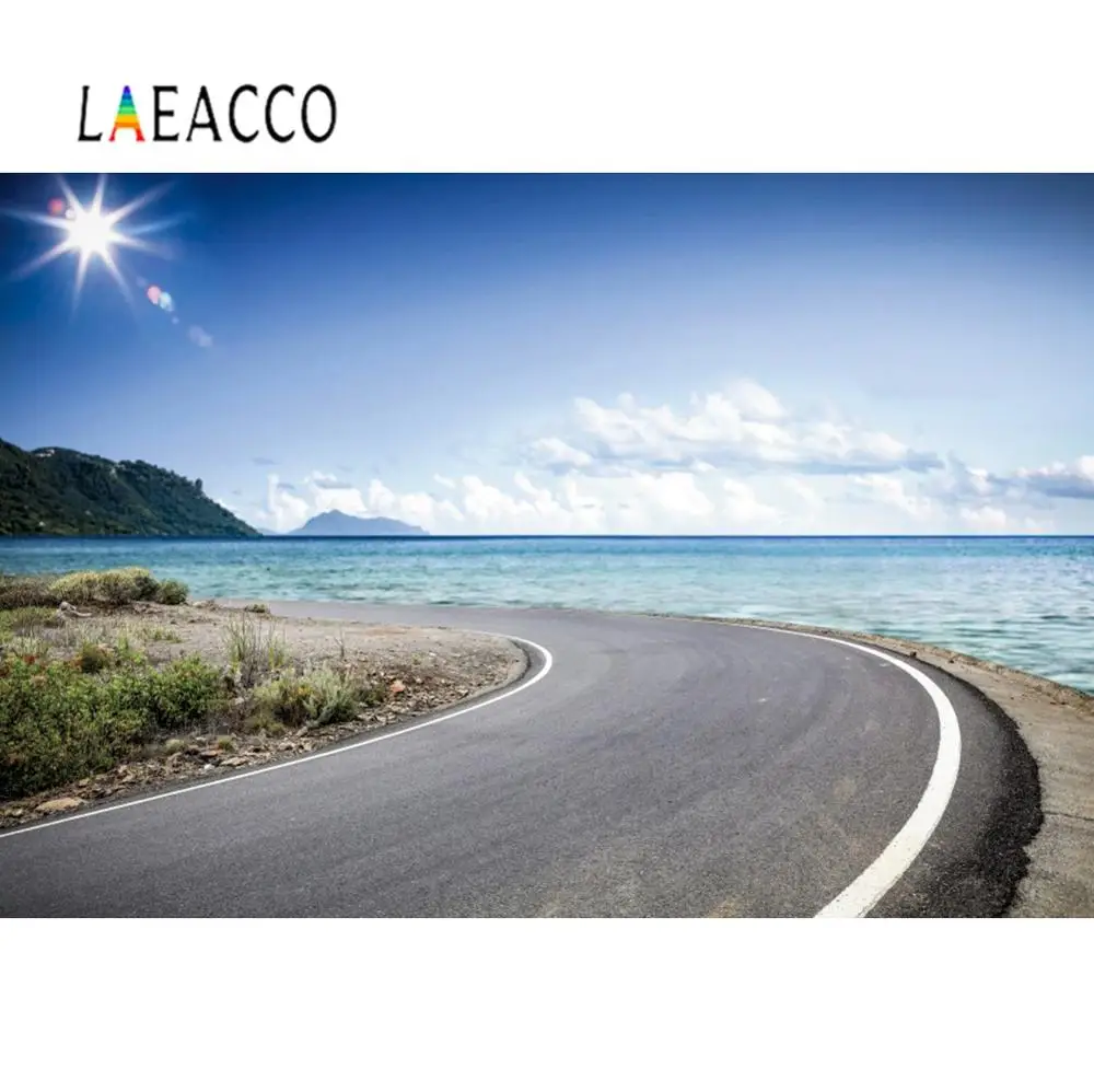 

Laeacco фон для фотосъемки с расположением на дороге, море, горы, солнечное пасмурное голубое небо, сценический Фотофон, фотосессия Фотостудия