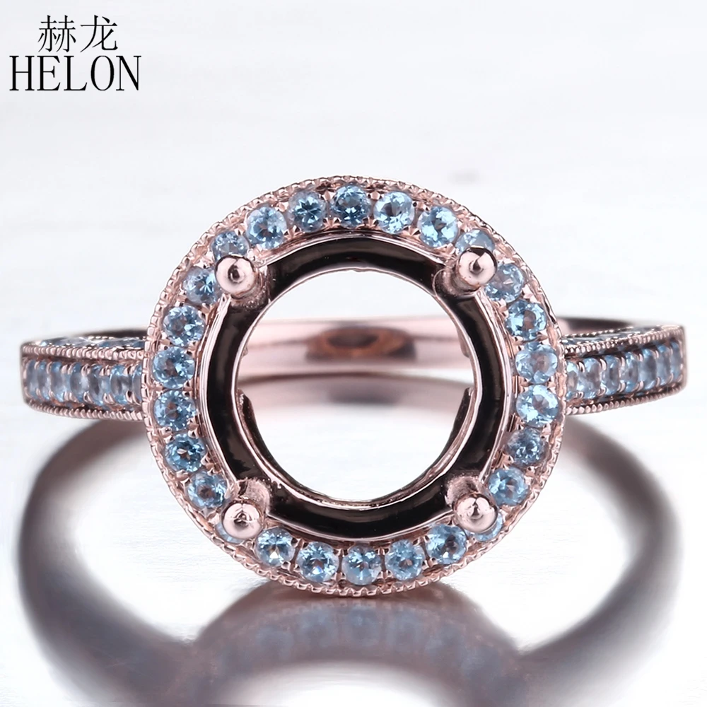 

HELON 7.5- 10mm Round Solid 10K Rose Gold 1.06ct Genuine Natural Blue Topaz & Diamond Engagement Wedding Semi Mount Ring Setting