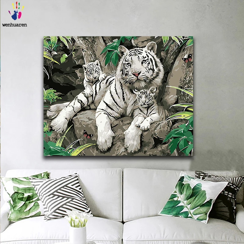 Краска по номерам художественная живопись тигр животное белый Гостиная