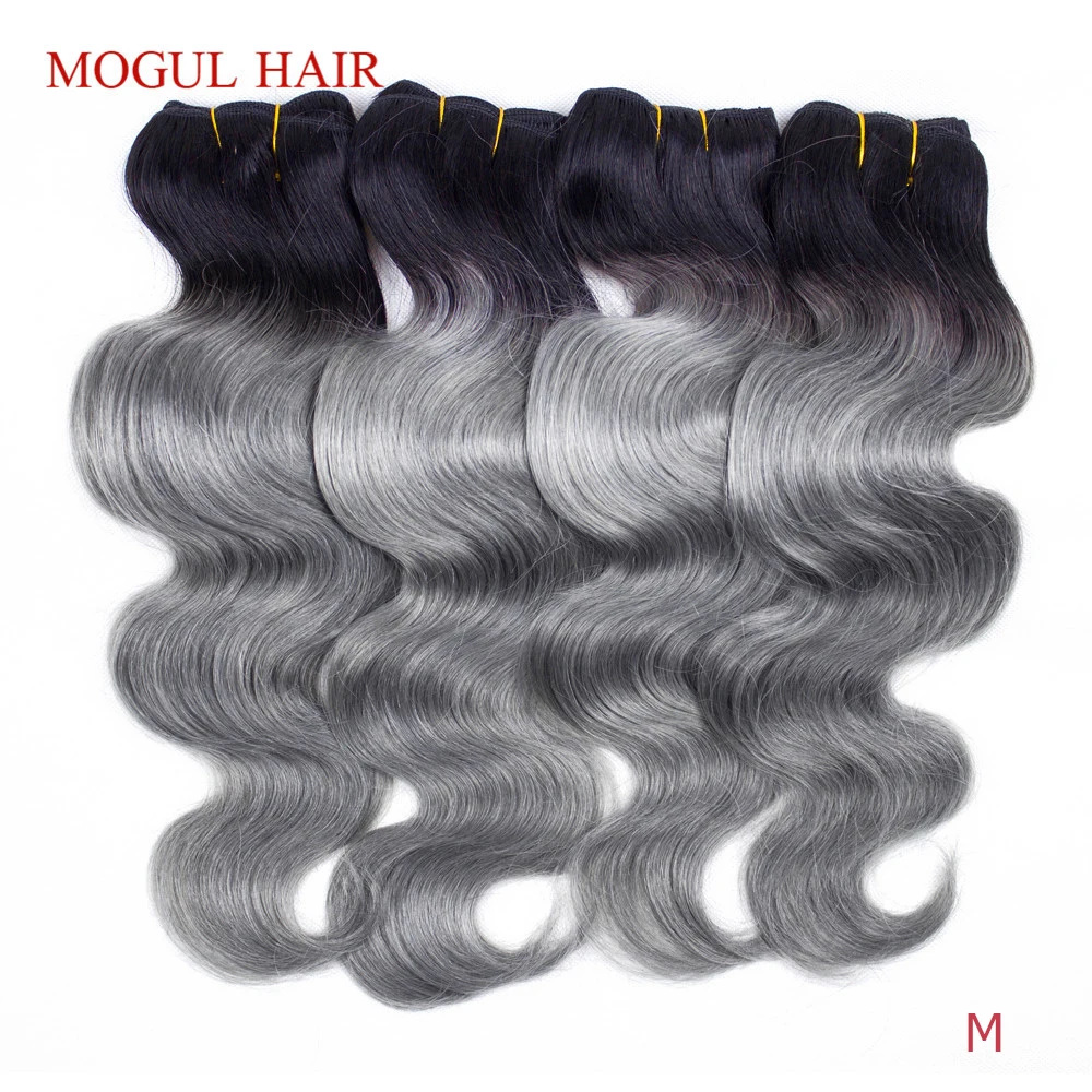 2/3/4 Bundle 1B Dark Grey Body Wave Ombre Remy Human Hair Weave Extensions 10-22 inch Quality Soft Hair MOGUL HAIR