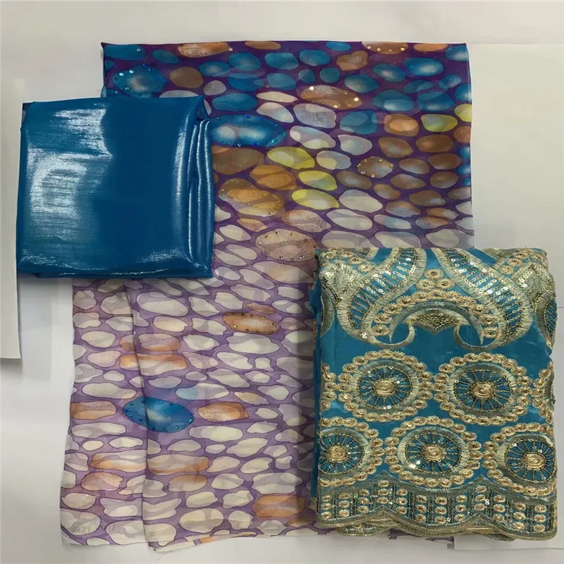 

2+2+5 yards silk lace African Fabric African with George 100% silk set for women garmen LXE101501