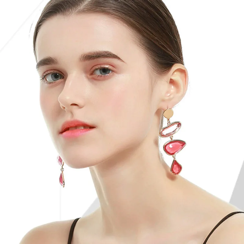 Модные геометрические длинные серьги из смолы для женщин красные синие цвета