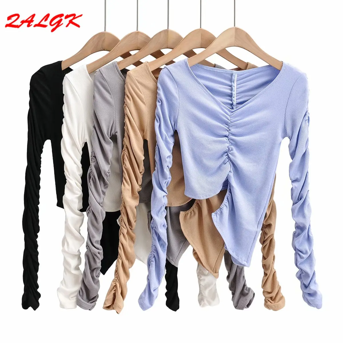 

Women Sweater Knit Bottoming Shirt 20221 Autumn and Winter New American Solid Color V-neck Asymmetrical Slim Crop Top Clothes