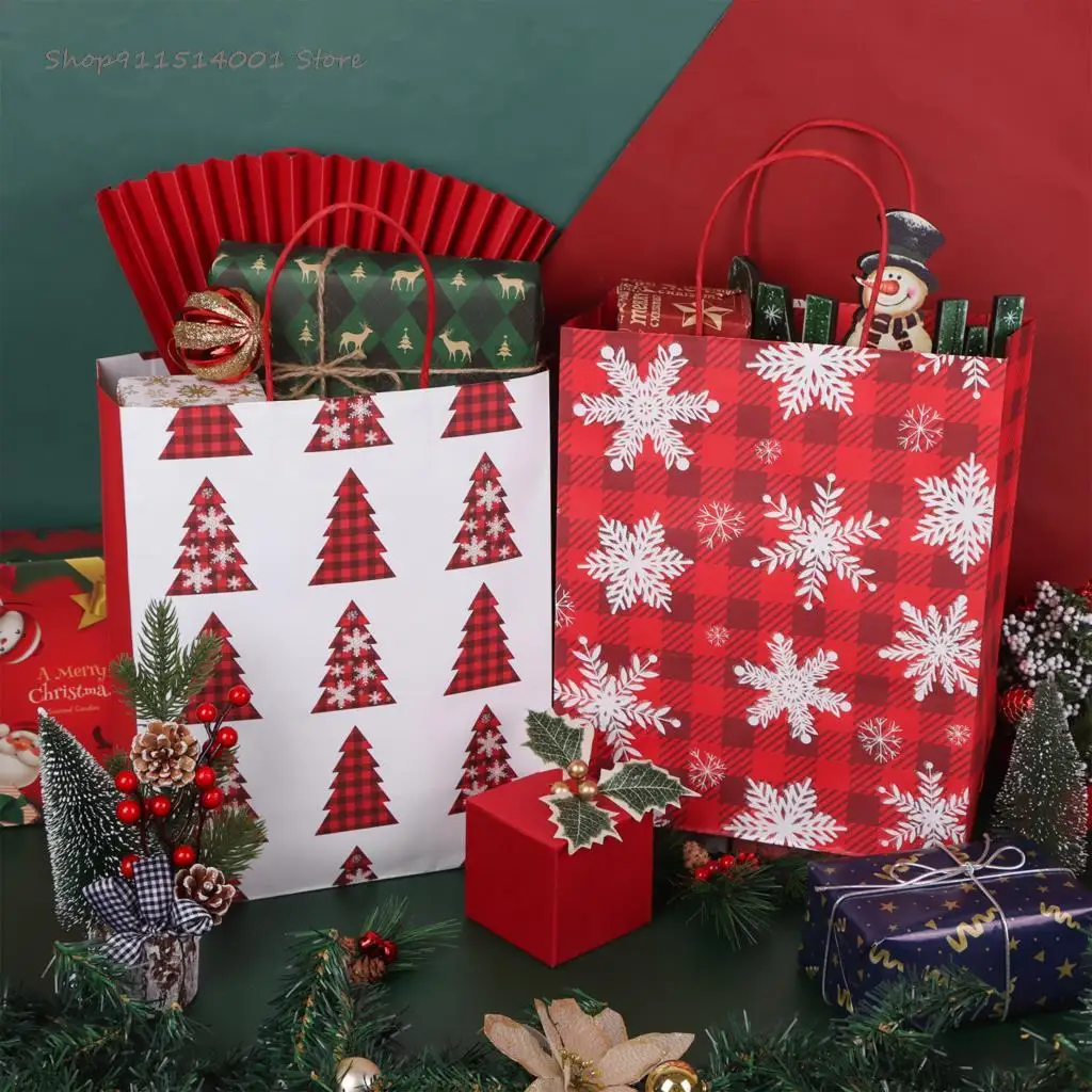 

12 шт. рождественские подарочные пакеты из крафт-бумаги, рождественские пакеты из крафт-бумаги