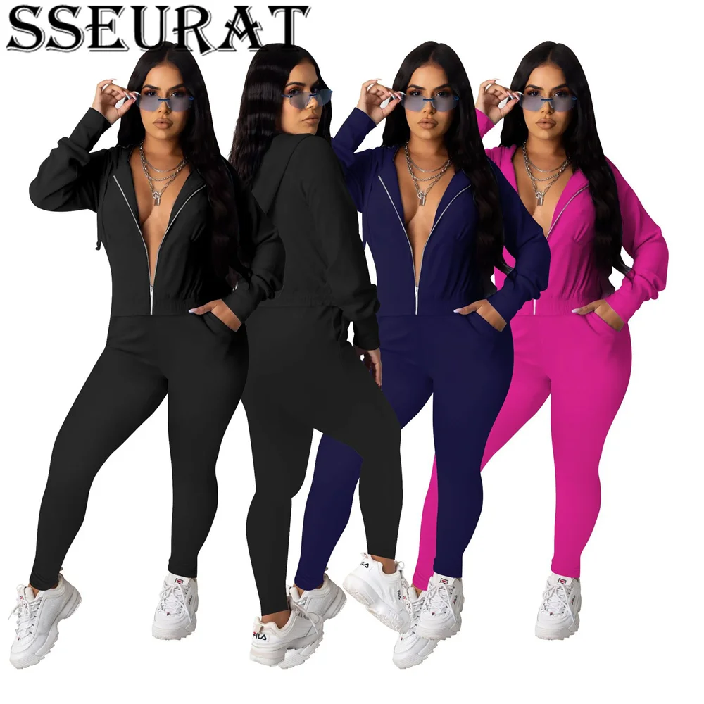 

SSEURAT Women's Set Autumn Fashion Casual zipper hooded Top & Pants Two Piece Set Tracksuit Outfits