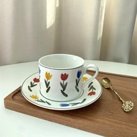 girls korean ceramic coffee cup and saucer retro cute kawaii cups afternoon tea cup mug water cup tazza colazione drinkware