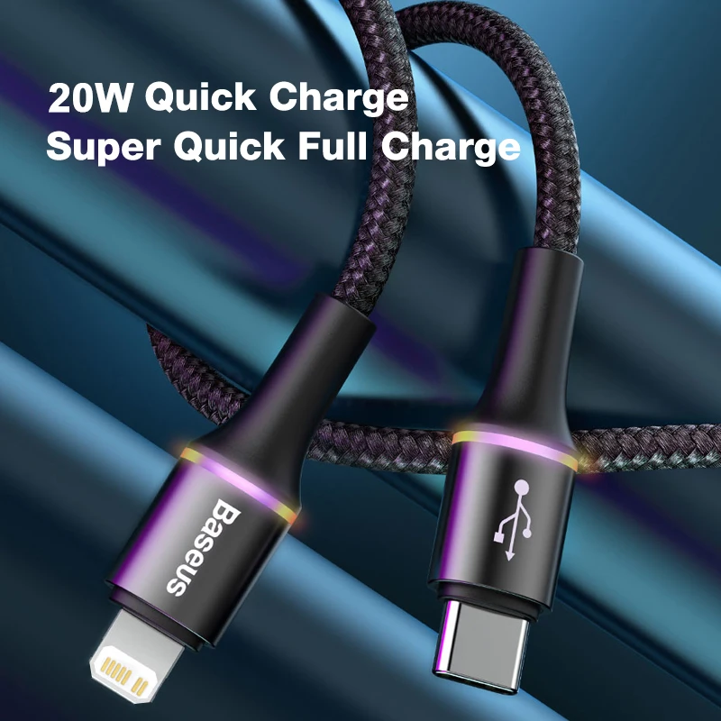 Baseus 20 Вт PD кабель для быстрой зарядки iPhone 12 11 Pro Xs Max X 8 6 USB Type C к осветительному