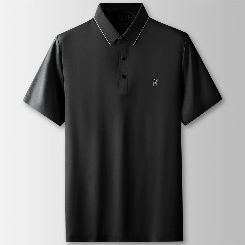 

Summer new short sleeve polo shirt men's trend Korean shirt collar casual solid color T-shirt non iron ice silk clothes