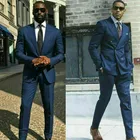 Темно-синий двубортный мужской костюм, приталенный Мужской Блейзер, пиджак, деловая рабочая одежда, смокинги, костюмы Hommes Pour Mariage, 2 шт.