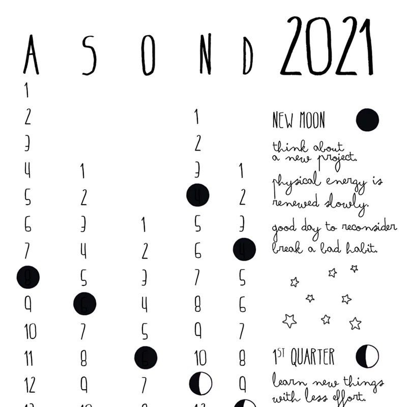 2021 лунный календарь фаз плакат печать минималистский настенный художественный