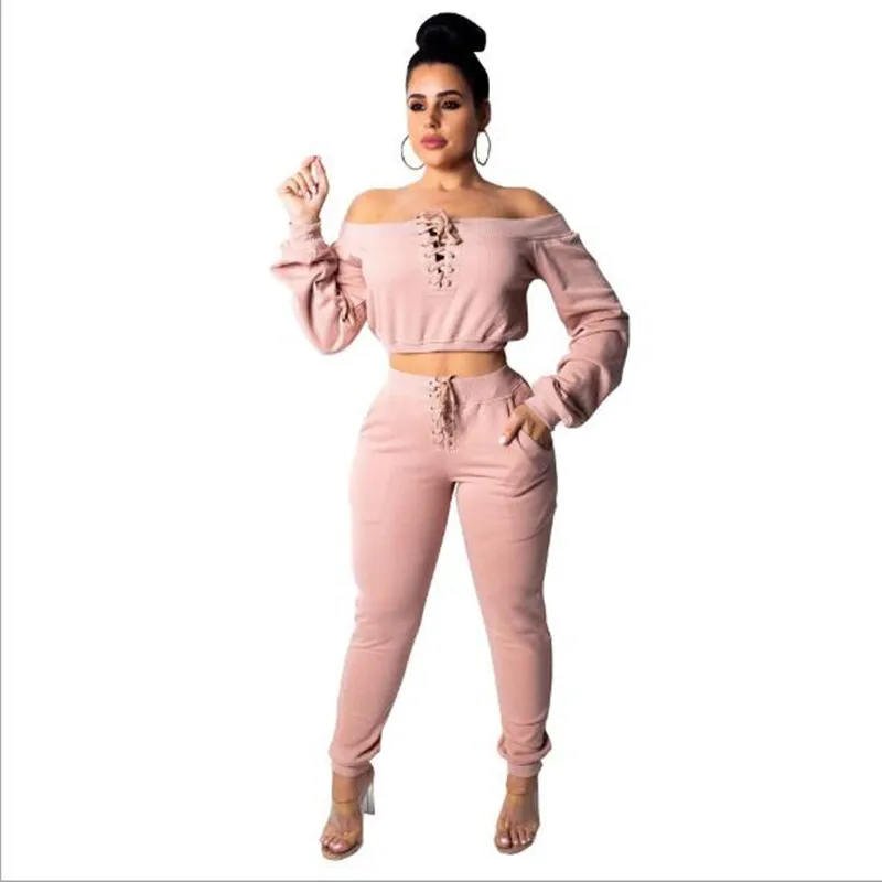 Осенняя Женская трикотажная Женский комплект 2 шт. Зимние Повседневные