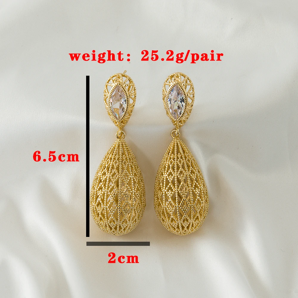

Hollow Out Water Drop Shaped High Quality Golden Color Exquisite Style jewelry Wedding Gift Party Attendance Earrings For Women