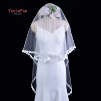 youlapan v54 fashion new short wedding veil with appliqued edge white ivory bride marriage tulle with hair comb for wedding