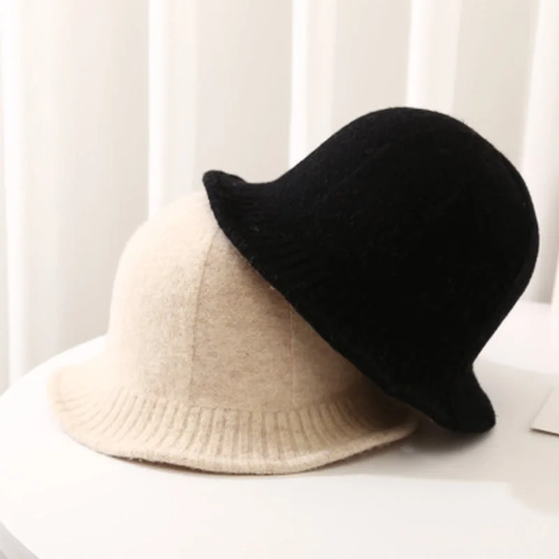 bucket hats women winter hats 100% wool dome round top winter autumn warm solid outdoor fishing men bucket wool winter women hat