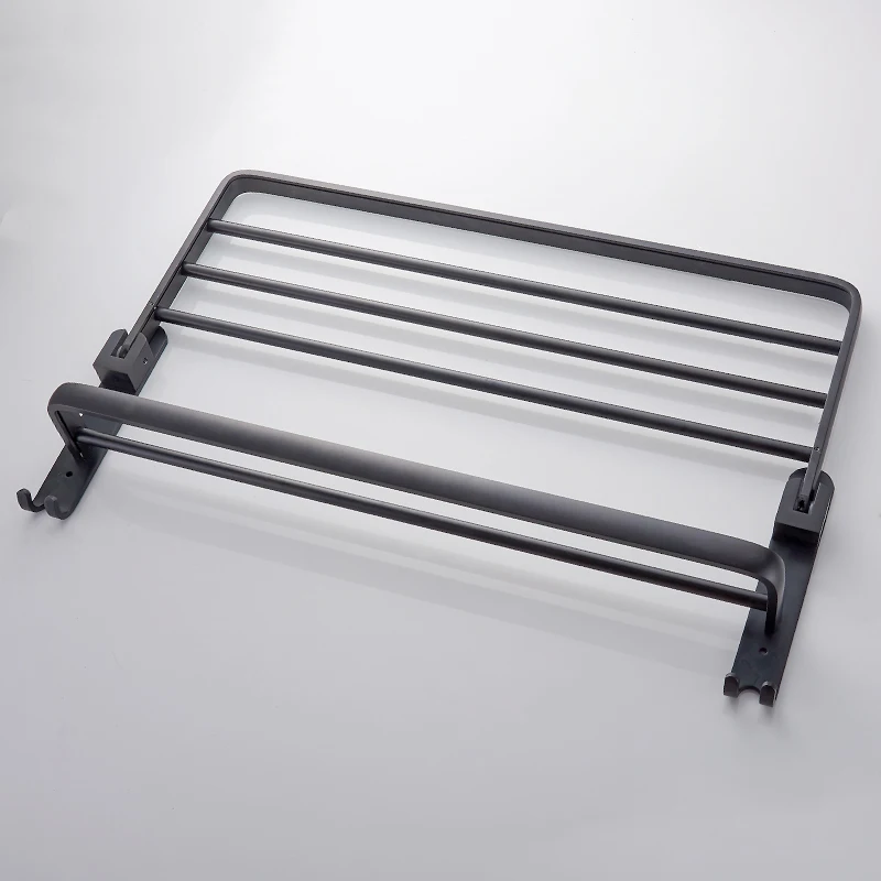 towel hanger wall mounted towel rack storage shelf aluminum folding wall organizer matte towel holder bathroom shower accessorie free global shipping