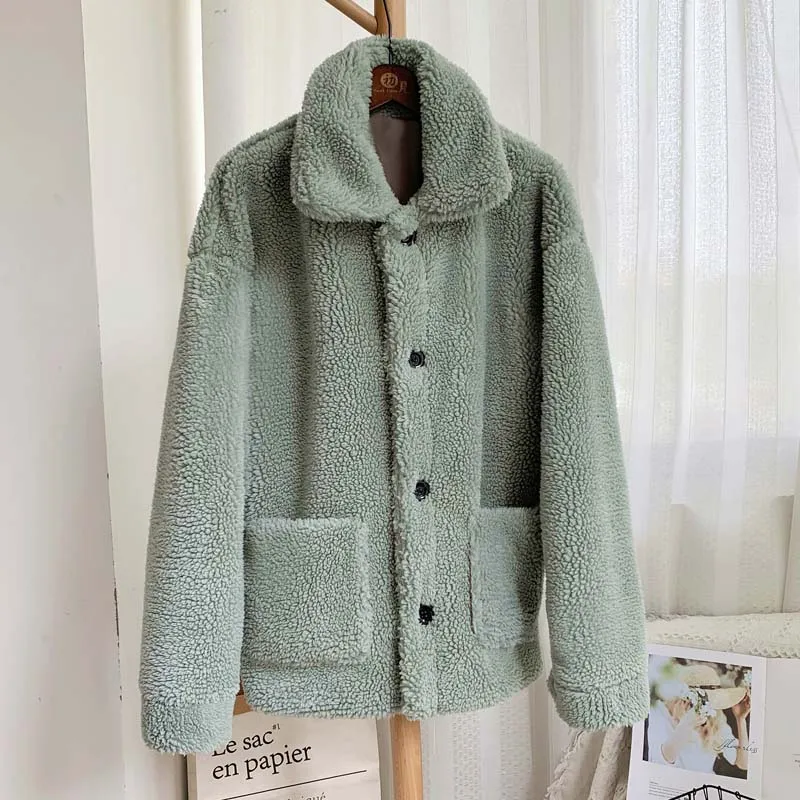 green fur coat Зимняя утолщенная теплая плюшевая Меховая куртка, пальто для женщин, Повседневная мода, пальто из искусственного меха ягненка, пушистая уютная Свободная верхняя одежда для женщин - Цвет: green fur coat