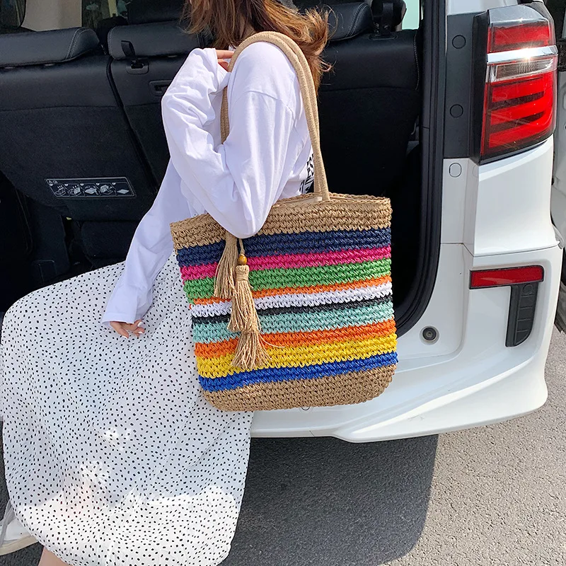 Цветные соломенные сумки на плечо DikizFly 2020 женские летняя пляжная сумка большие