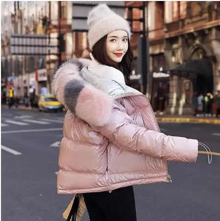 pink Женский пуховик, зимняя куртка, женский пуховик на белом утином пуху, Большая Меховая верхняя одежда, водонепроницаемая Свободная куртка, толстый теплый пуховик - Цвет: pink