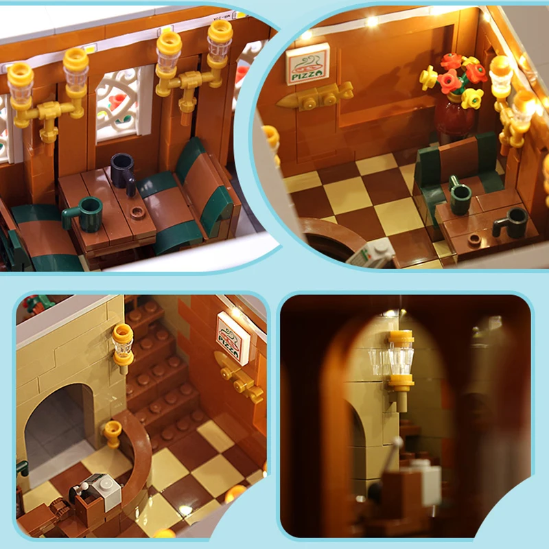 

Afternoon Tea Restaurant Barber Shop In Town MOC-32566 Downtown Diner California Building Blocks Bricks Creative Toy for Kids