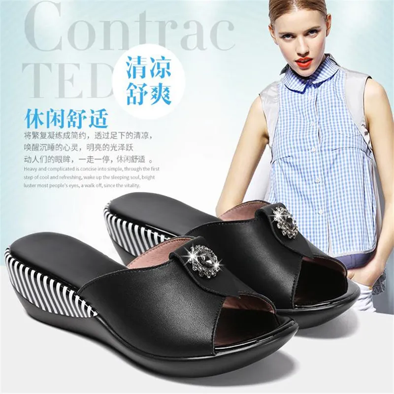 size 35--42 Diamond slippers Genuine Leather Slippers New Fashion Antiskid Summer Womens Rhinestone Sandals | Обувь