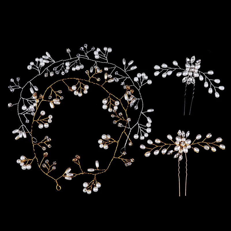 

Crystal Wedding Headdress Pearl Headband Bridal Hair Accessories Headpiece Women Handmade Tiara Wedding Hair Ornaments Jewelry
