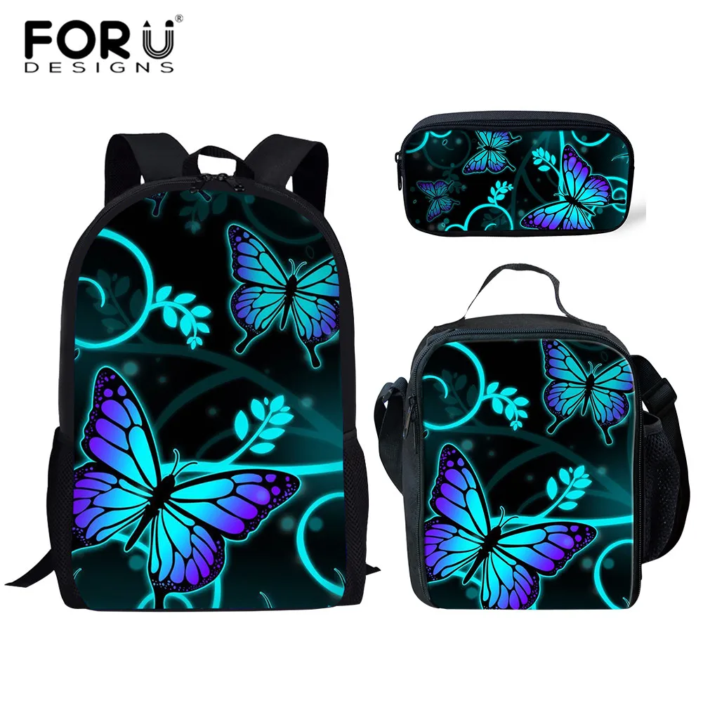 FORUDESIGNS/детей школьные сумки 3D Красота бабочка животный принт 3 шт./компл. Детские рюкзаки для девочек Для женщин школьный рюкзак, школьный рюкзак - Цвет: HME1698CGK