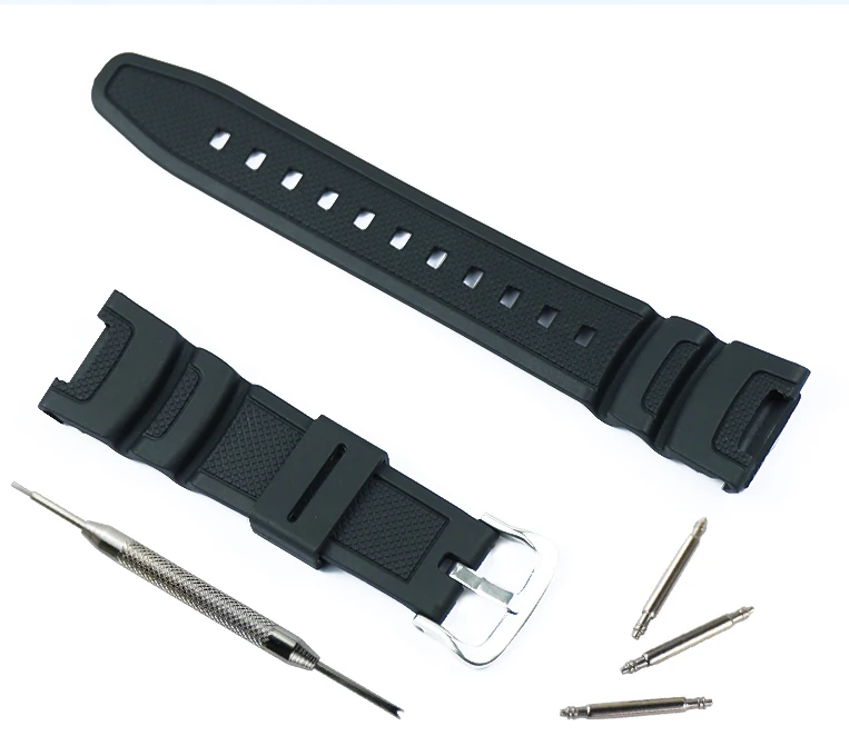 Black silver buckle Аксессуары для часов, ремешок из смолы, мужская Пряжка для Casio SGW-100, для спорта на открытом воздухе, водонепроницаемый резиновый ремешок, женский ремешок для часов - Цвет ремешка: Black silver buckle
