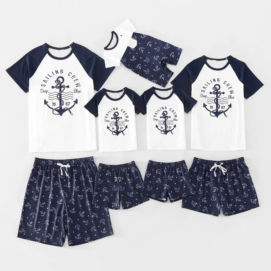 

PatPat 2021 New Arrival Summer Sailing Crew Print Summer Family Matching Pajamas Set ( Flame Resistant ) for Kids Clotehs