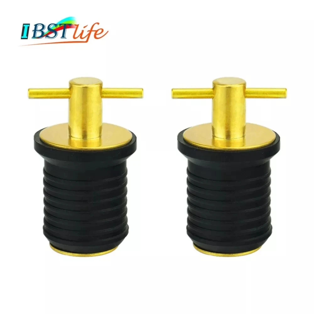 

2PCS BEST MATEL Rubber Brass T-Handle TWIST-IN Hull Livewell Boat Drain Plug Boat bilge transom seawall baitwell Marine Hardware