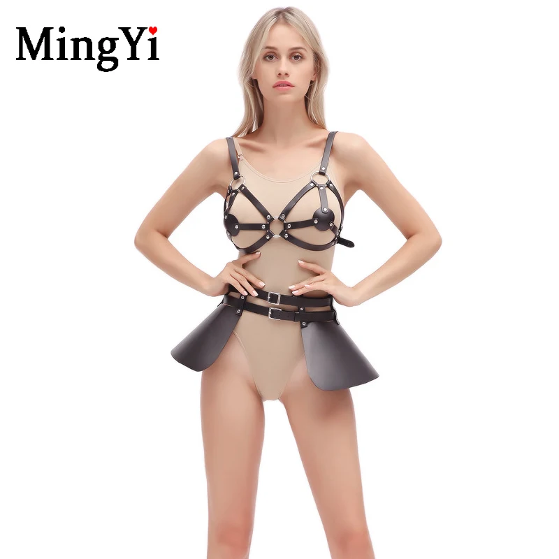 БДСМ кожаная клетка портупея бюстгальтер топ комплект для женщин панк