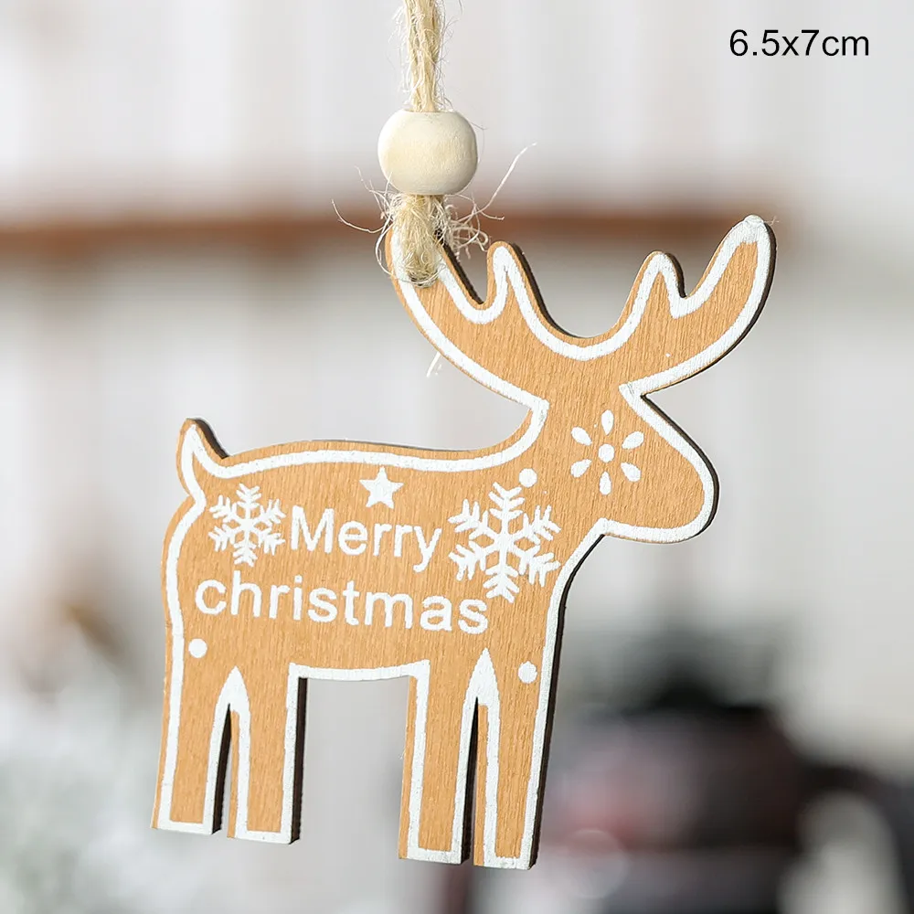 Merry Christmas Elk Деревянные Подвески, украшения орнамент с рождественской елкой DIY деревянные поделки детский подарок украшения для дома Рождественская вечеринка - Цвет: natural  elk