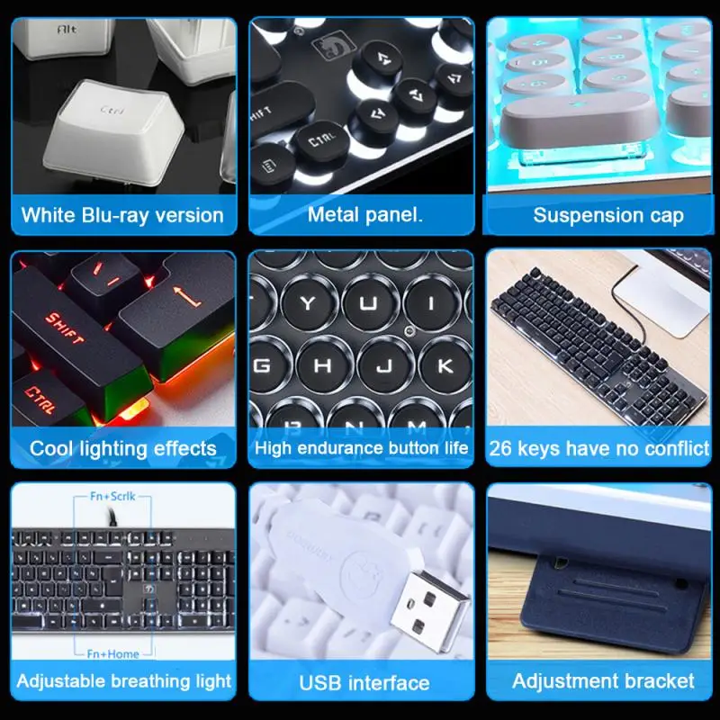 

Mechanical Keyboard LED Backlight Cable Keyboard 104 Standard Keys Aluminum Base Keycaps For PC Laptop Gamer Accessories