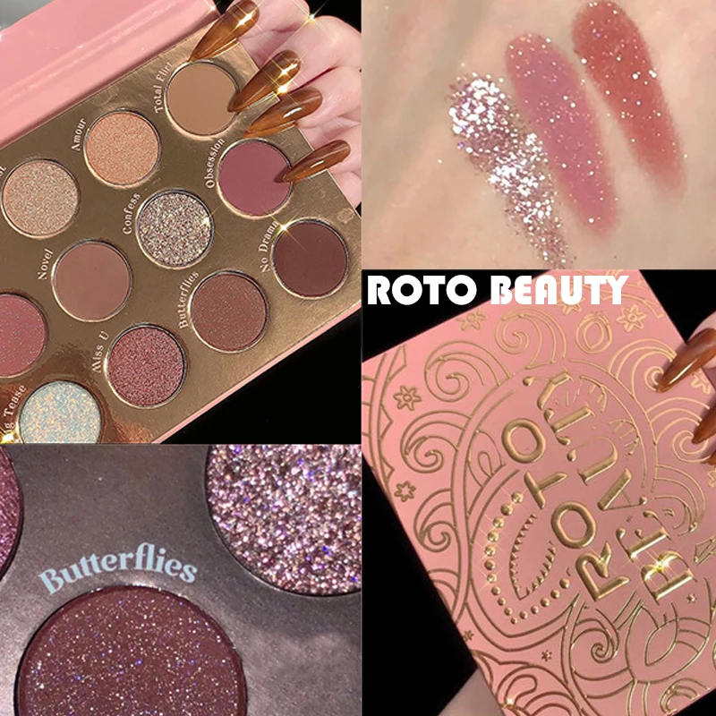 Палетка водостойких теней для век ROTO BEAUTY фиолетовые матовые блестящие тени