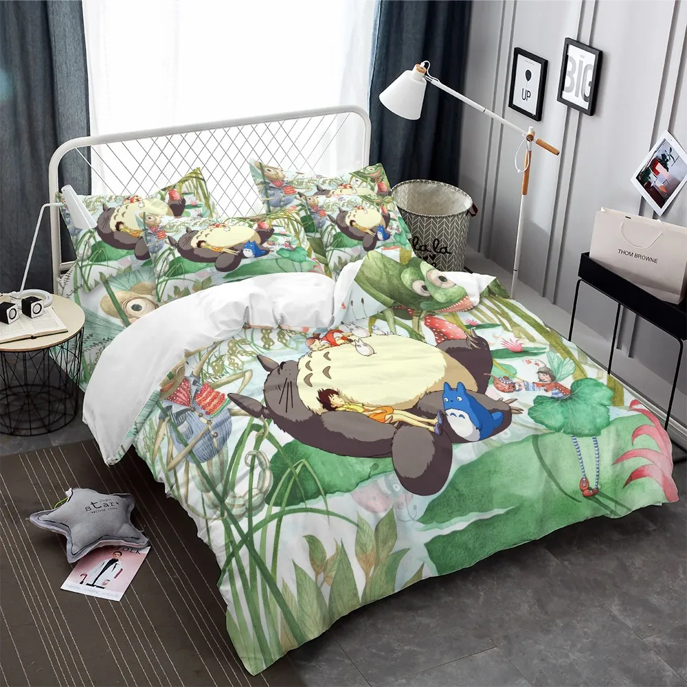 

2/3 Pieces Lovely Totoro Bedding Set 3D Print In The Pool Duvet Cover Japan Anime Cartoon Bed Cover Set Pillowcase (No Sheets)