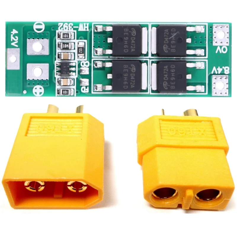 

XT60 Connector Pairs - Pack Of 5 Pairs With 2S 20A 7.4V 8.4V 18650 Lithium Battery Protection Board/Bms Board Standard