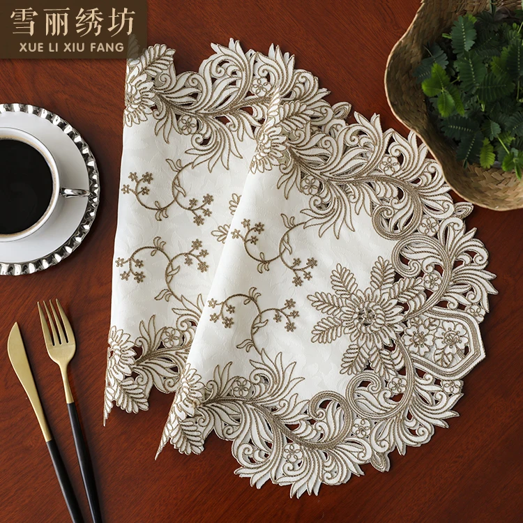 Роскошная кружевная вышитая ткань цвета шампанского художественная овальная