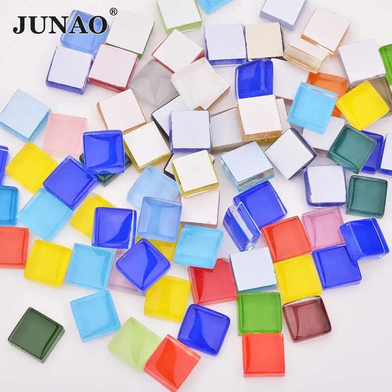 Square Mix Color JUNAO разноцветные стеклянные мозаичные плитки мозаичные камни стеклянные гальки детские головоломки художественные поделки материал DIY мозаичное изготовление 20шт - Цвет: Square Mix Color