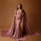 Новые дизайнерские платья русалки для беременных с длинными пышными рукавами и V-образным вырезом, изготовленные на заказ свадебные платья для беременных