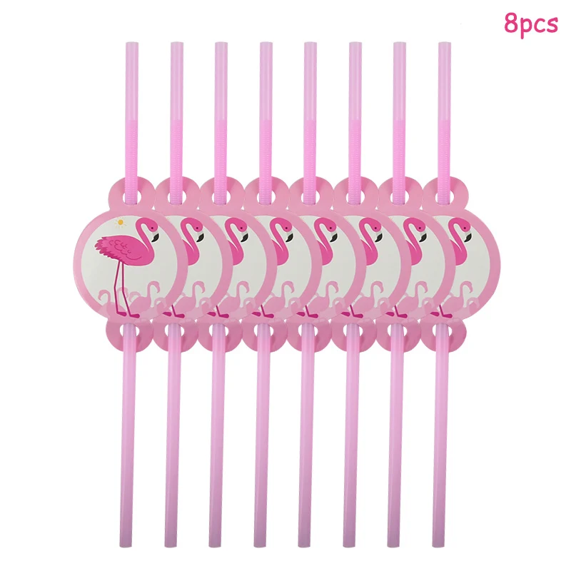 8pcs Straws Гавайи участник Luau Розовый фламинго декоративная бумага для вечеринок Салфетка под тарелку кружку День рождения летняя Гавайская Гавайский вечерние поставки - Цвет: 8pcs Straws