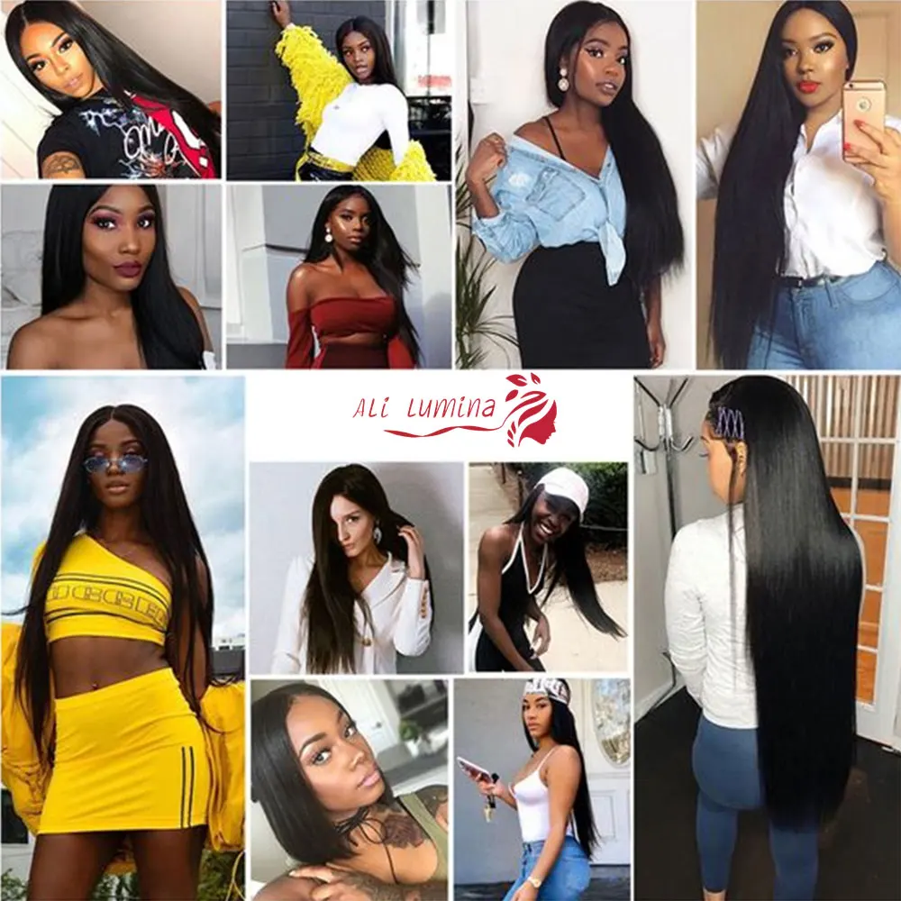 

Brazilian Straight 3 Bundles With Closure Natural Color 100% Human Hair Weave Bundles Remy Hair Extension 4X4 Lace Closure